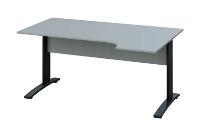 ERK 18 - 164 stůl kancelářský, rohový, pravý, kovová podnož černá, deska 18 mm, široký 1600 mm, šedá